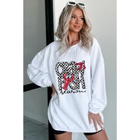 White Crawfish Season Checkered Letter Graphic Corded Sweatshirt - L thumbnail