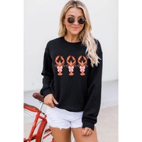 Black Cute Bow Crawfish Printed Drop Shoulder Sweatshirt - M thumbnail