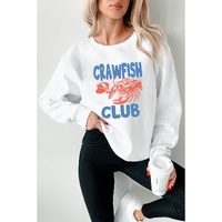 White CRAWFISH CLUB Printed Drop Shoulder Sweatshirt - M thumbnail