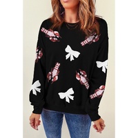 Black Crawfish Bow Sequin Patched Graphic Sweatshirt - M thumbnail