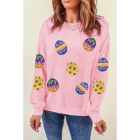 Pink Easter Egg Patched Graphic Drop Shoulder Pullover Sweatshirt - S thumbnail