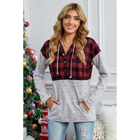 Azura Exchange Plaid Splicing Pocketed Hoodie - S thumbnail