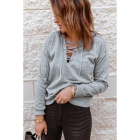 Azura Exchange Lace-up Grey Casual Hoodie - 2XL thumbnail