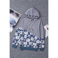 Azura Exchange Floral Splicing Cowl Neck Hoodie - M thumbnail