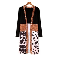 Black Western Pattern Cow Patchwork Open Front Cardigan - 2XL thumbnail