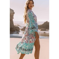 Multicolor Long Sleeve Tassel Tie Floral Kimono - S thumbnail