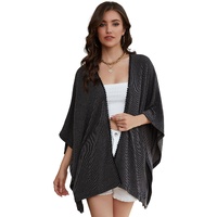 Black Lace Trim Ribbed Oversize Kimono - One Size thumbnail
