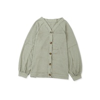 Azura Exchange Green Exposed Seam Buttons Front Waffle Knit Cardigan - L thumbnail