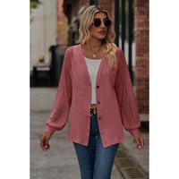 Azura Exchange Waffled Knit Lace Long Sleeve Buttoned Cardigan - M thumbnail
