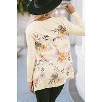 Apricot Floral Print Ribbed Knit Slim Fit Cardigan - L thumbnail