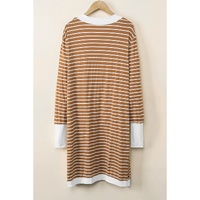 Brown Striped Side Pockets Open Front Cardigan - L thumbnail