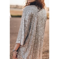 Apricot Sequin 3/4 Sleeve Open Front Duster Kimono - M thumbnail