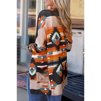 Orange Western Tribal Aztec Print Cardigan - M thumbnail