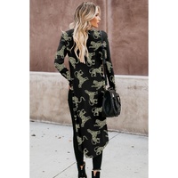 Black Printed Animal Print Ribbed Knit Cardigan - L thumbnail