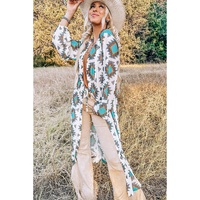 White Western Aztec Print Duster Open Front Top - M thumbnail