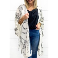 White Cheetah Print Loose Fit Open Front Kimono - L thumbnail