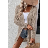 Smoke Gray Solid Color Pointelle Knit Open Front Cardigan - L thumbnail