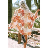 White Boho Patchwork Floral Open Front Kimono - One Size thumbnail