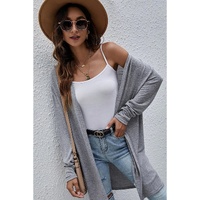 High Rise Solid Color Open Front Lightweight Cardigan - L thumbnail