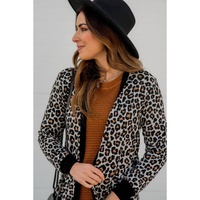 Black Leopard Patched Pocket Open Front Cardigan - S thumbnail