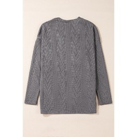 Medium Grey  Solid Textured Open Front Cardigan with Pocket - L thumbnail