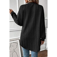 Black Textured Knit Side Pockets Open Front Cardigan - S thumbnail