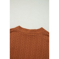 Chestnut Textured Knit Side Pockets Open Front Cardigan - L thumbnail