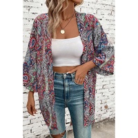 Red Paisley Print Open Front Kimono - M thumbnail
