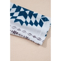 Sky Blue Western Aztec Printed Open Front Long Cardigan - L thumbnail