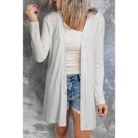 White Solid Color Ribbed Button up Tunic Cardigan - XL thumbnail