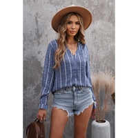 Azura Exchange Striped V Neck Pocket Long Sleeve Top - L thumbnail