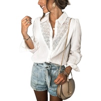 Azura Exchange Lace Hollow-out Splicing Crinkled Shirt - L thumbnail