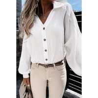 Azura Exchange Crinkled Cuffed Shirt with Turn-down Collar and V-Neck - S thumbnail