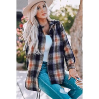 Black Oversize Rounded Hem Plaid Shacket with Slits - S thumbnail