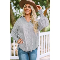 Azura Exchange Striped Boyfriend Shirt with Smocked Cuffs and Pocket - L thumbnail