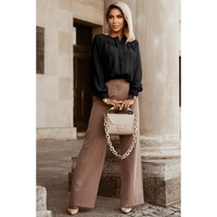 Black Crew Neck Gathered Stretch Cuff Shirt - XS thumbnail