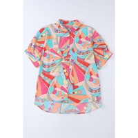 Azura Exchange Abstract Geometry Print Half Puff Sleeve Shirt - S thumbnail