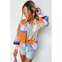 Azura Exchange Button Front Cuffed Sleeve Shirt with Mixed Print - S thumbnail