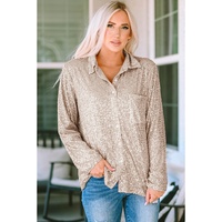 Azura Exchange Sequin Collared Bust Pocket Buttoned Shirt - M thumbnail