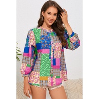 Azura Exchange Floral Patchwork Print Puff Sleeve Shirt - S thumbnail