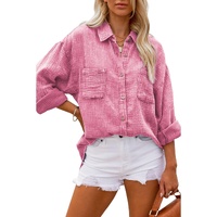 Pink Mineral Wash Crinkle Textured Chest Pockets Shirt - L thumbnail