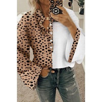 Khaki Leopard Contrast Half Button Casual Blouse - XL thumbnail
