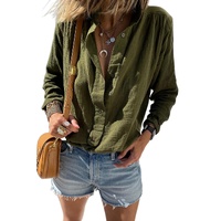 Jungle Green Crinkle Textured Button Up Long Sleeve Shirt - XL thumbnail