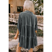 Azura Exchange Dark Grey 3/4 Sleeve Tunic Babydoll Velvet Shirt - L thumbnail