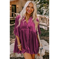 Azura Exchange Pitaya Pink 3/4 Sleeve Tunic Babydoll Velvet Shirt - S thumbnail