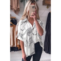 Beige Cheetah Print Buttoned Half Sleeve Shirt - M thumbnail