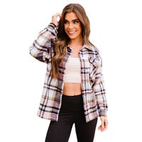 Azura Exchange Pink Geometric Plaid Print Pocketed Shacket - M thumbnail