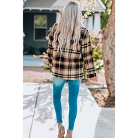 Orange Geometric Plaid Print Pocketed Shacket - XL thumbnail