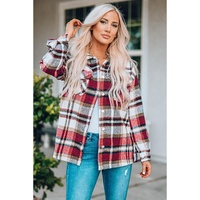 Azura Exchange Red Geometric Plaid Print Pocketed Shacket - S thumbnail