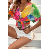 Multicolour Floral Print Folded Short Sleeve Shirt - XL thumbnail